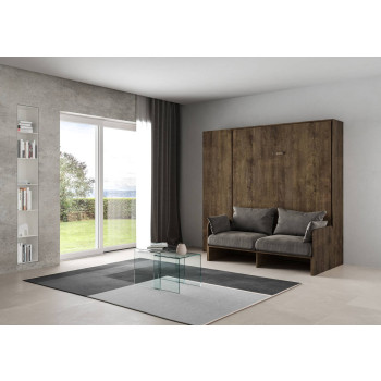 Canapé double Kentaro - Lit double escamotable vertical de 160 cm Canapé Kentaro avec colonne Frêne blanc