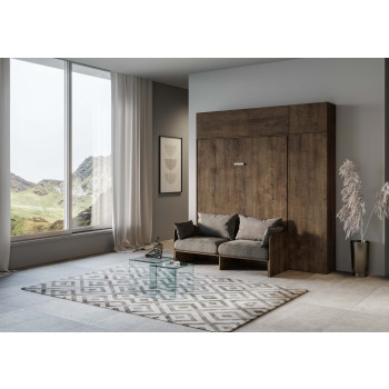 Canapé double Kentaro - Lit double escamotable vertical de 160 cm Canapé Kentaro avec colonnes et éléments hauts Frêne blanc