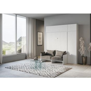 Canapé double Kentaro - Lit double escamotable vertical de 160 cm Canapé Kentaro avec colonnes et éléments hauts Frêne blanc