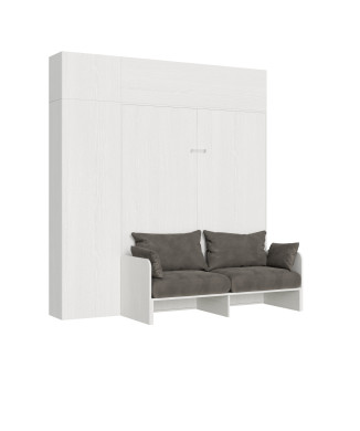 Canapé double Kentaro - Lit double escamotable vertical de 160 cm Canapé Kentaro avec colonnes et éléments hauts Frêne blanc