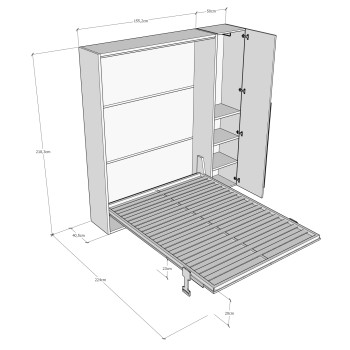 Mod. Versia French 140 avec armoire 1 porte gauche-droite - Lit double escamotable français 140 Versia avec armoire 1 porte gauche argile