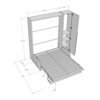 Mod. Versia French 140 avec canapé et armoire avec 1 porte gauche-droite - Lit double escamotable français 140 Versia avec canapé et armoire avec 1 porte gauche argile