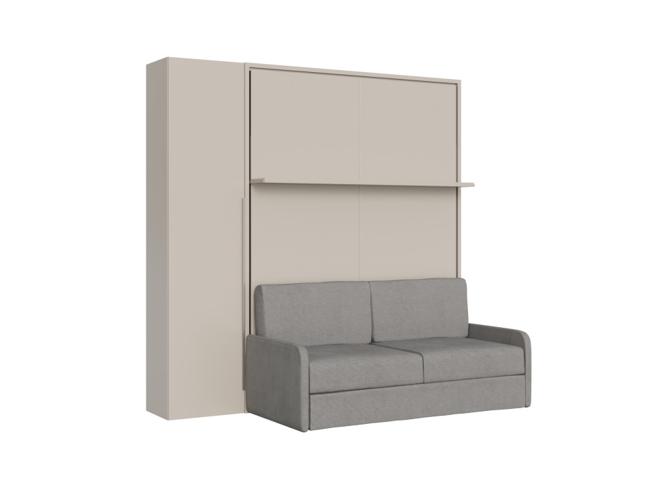 Mod. Versia French 140 avec canapé, étagère et armoire avec 1 porte gauche-droite - Lit double escamotable français 140 Versia avec canapé, étagère et armoire avec 1 porte gauche argile