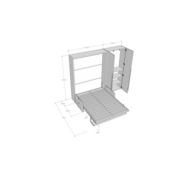 Mod. Versia French 140 avec canapé, étagère et armoire 2 portes gauche-droite - Lit double escamotable français 140 Versia avec canapé, étagère et armoire 2 portes droite argile