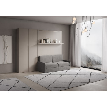 Mod. Versia French 140 avec canapé, étagère et armoire 2 portes gauche-droite - Lit double escamotable français 140 Versia avec canapé, étagère et armoire 2 portes gauche argile