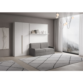 Mod. Versia French 140 avec canapé, étagère et armoire 2 portes gauche-droite - Lit double escamotable français 140 Versia avec canapé, étagère et armoire 2 portes gauche argile