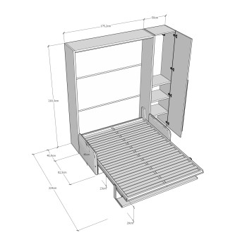 Lit double escamotable Versia 160 avec canapé, étagère et armoire 1 porte gauche-droite - Lit double escamotable Versia 160 avec canapé, étagère et armoire 1 porte gauche argile