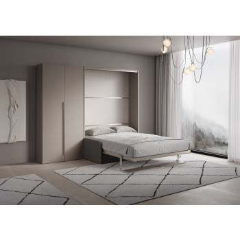 Lit double escamotable Versia 160 avec canapé, étagère et armoire 2 portes gauche-droite - 160 Lit double escamotable Versia avec canapé, étagère et armoire 2 portes gauche argile