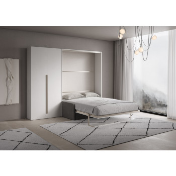 Lit double escamotable Versia 160 avec canapé, étagère et armoire 2 portes gauche-droite - 160 Lit double escamotable Versia avec canapé, étagère et armoire 2 portes gauche argile