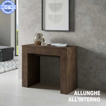 Nouvelle Console Extra - Table console extensible 90x49/307 cm Frêne Extra blanc avec rallonges intérieures