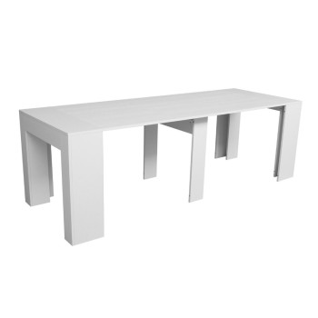 Nouvelle Console Extra - Table console extensible 90x49/307 cm Frêne Extra blanc avec rallonges intérieures