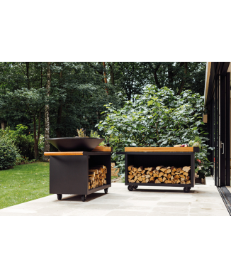 OFYR ISLAND 100 PRO - BARBECUE BRASIER AVEC PORTE-BOIS, ROUES ET RANGEMENT
