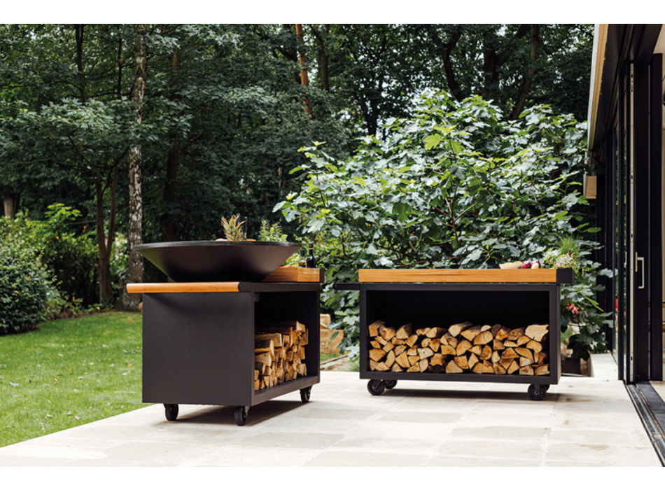 OFYR ISLAND 100 PRO - BARBECUE BRASIER AVEC PORTE-BOIS, ROUES ET RANGEMENT