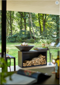 OFYR ISLAND - BRASIER BARBECUE AVEC PORTE-BOIS ET SUPPORT EN CÉRAMIQUE GRIS FONCÉ