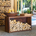 OFYR ISLAND - BRASIER BARBECUE AVEC PORTE-BOIS ET PLAN DE SUPPORT EN BOIS DE TECK