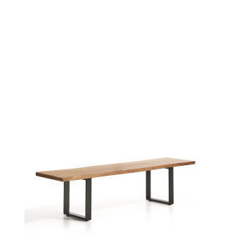 Banc Uxue en bois d'acacia massif et pieds en acier noir 180 x 45 cm