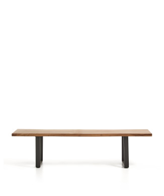 Banc Uxue en bois d'acacia massif et pieds en acier noir 180 x 45 cm