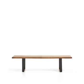 Banc Uxue en bois d'acacia massif et pieds en acier noir 180 x 45 cm