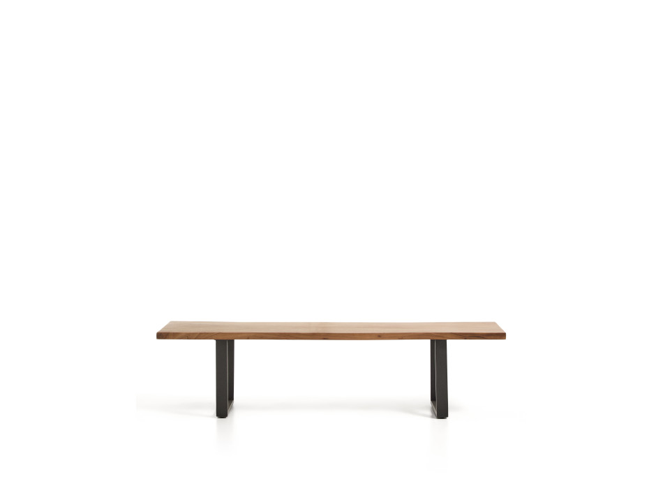 Banc Uxue en bois d'acacia massif et pieds en acier noir 180 x 45 cm