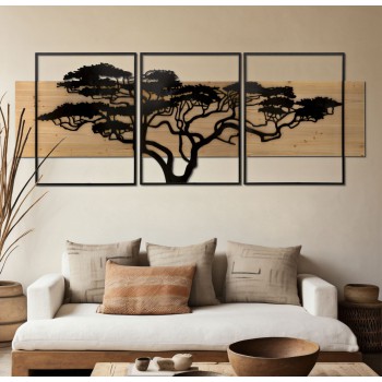 LAGOS PANNEAU MURAL FER ET BOIS SET 3PCS