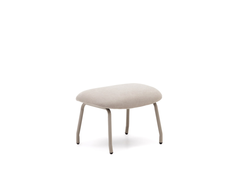 Pouf Belina en chenille beige avec repose-pieds et acier finition beige FSC 100%