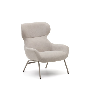 Fauteuil Belina en chenille beige et acier finition beige FSC 100%