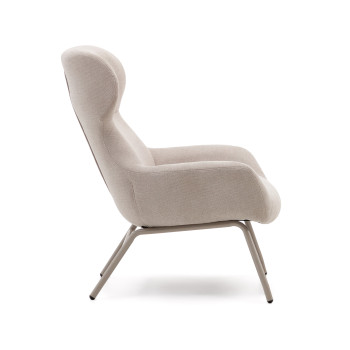 Fauteuil Belina en chenille beige et acier finition beige FSC 100%