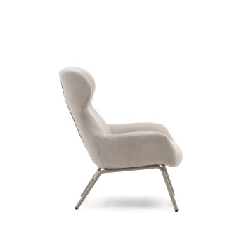 Fauteuil Belina en chenille beige et acier finition beige FSC 100%