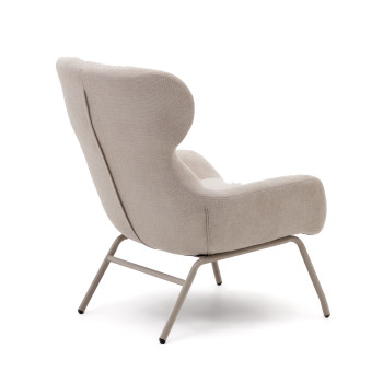 Fauteuil Belina en chenille beige et acier finition beige FSC 100%