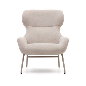 Fauteuil Belina en chenille beige et acier avec finition beige FSC 100%