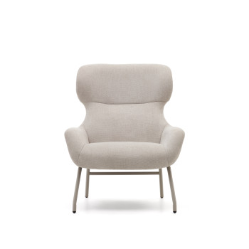 Fauteuil Belina en chenille beige et acier avec finition beige FSC 100%