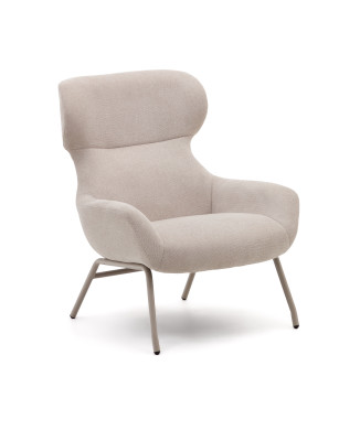 Fauteuil Belina en chenille beige et acier finition beige FSC 100%