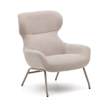 Fauteuil Belina en chenille beige et acier finition beige FSC 100%