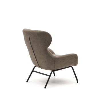 Fauteuil Belina en chenille marron clair et acier finition noire, certifié FSC 100%