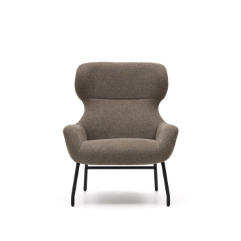 Fauteuil Belina en chenille marron clair et acier finition noire, certifié FSC 100%