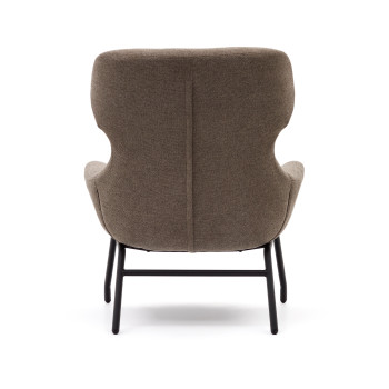 Fauteuil Belina en chenille marron clair et acier finition noire, certifié FSC 100%