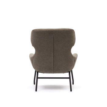 Fauteuil Belina en chenille marron clair et acier finition noire, certifié FSC 100%