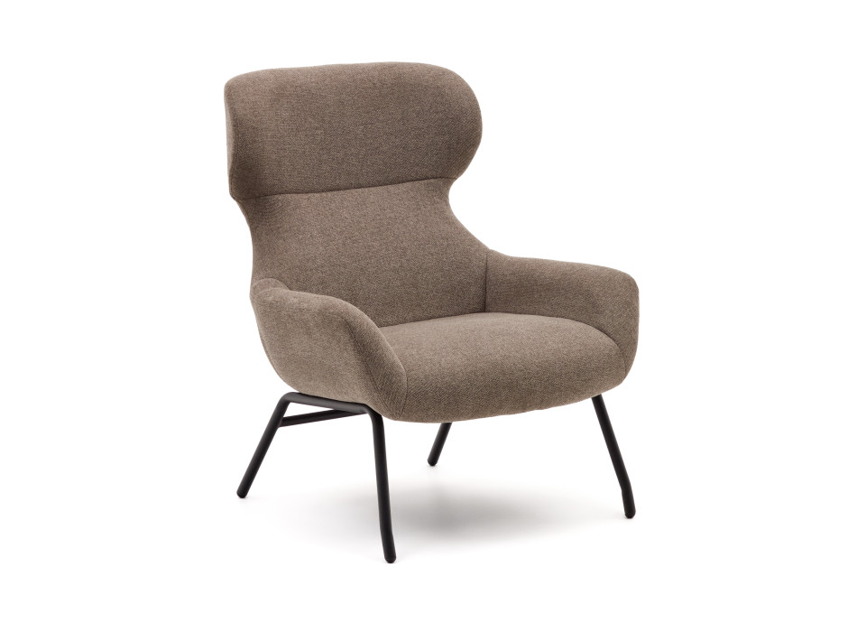 Fauteuil Belina en chenille marron clair et acier finition noire FSC 100%