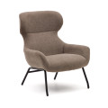 Fauteuil Belina en chenille marron clair et acier finition noire FSC 100%