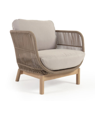 Fauteuil Catalina en corde beige et bois d'acacia massif certifié FSC