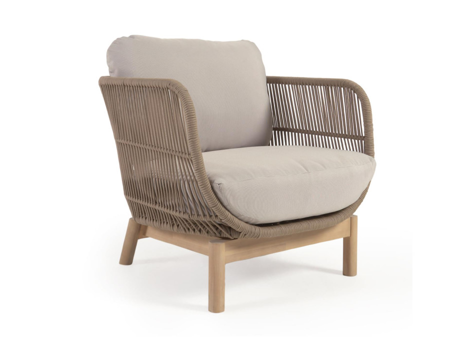 Fauteuil Catalina en corde beige et bois d'acacia massif certifié FSC