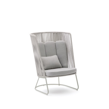 Fauteuil d'extérieur à dossier haut Saconca en corde et acier