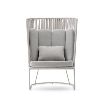 Fauteuil d'extérieur à dossier haut Saconca en corde et acier