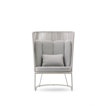 Fauteuil d'extérieur à dossier haut Saconca en corde et acier