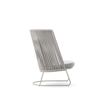 Fauteuil d'extérieur à dossier haut Saconca en corde et acier