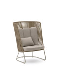Fauteuil d'extérieur Saconca à dossier haut en corde beige et acier galvanisé