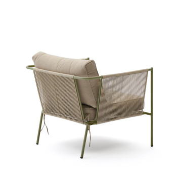 Fauteuil d'extérieur Zivia en corde écrue et acier galvanisé vert