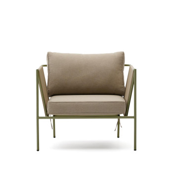 Fauteuil d'extérieur Zivia en corde écrue et acier galvanisé vert