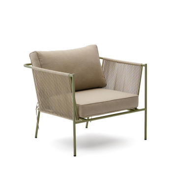 Fauteuil d'extérieur Zivia en corde écrue et acier galvanisé vert