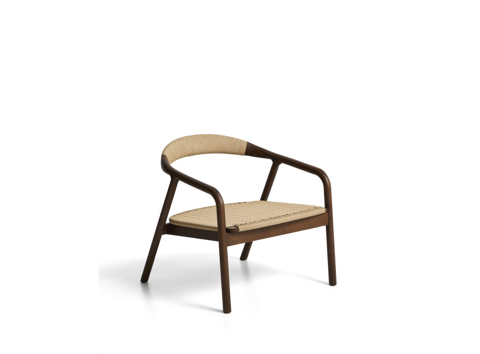 Fauteuil Derile en chêne massif finition noyer et cordelette en papier beige certifiée FSC Mix